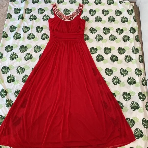 Fiesta Fashion Dresses | Fiesta Fashion Long & Red Faux Pearl & Stone Decor Prom Dress/Bridesmaids Dress | Color: Red | Size: S | Rossu's Closet Fiesta Fashion Dresses | Fiesta Fashion Long & Red Faux Pearl & Stone Decor Prom Dress/Bridesmaids Dress | Color: Red | Size: S | Rossu's Closet